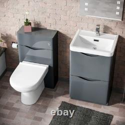 Unité de lavabo vanity Merton 500 mm à 2 tiroirs, meuble WC et WC dos au mur Elso gris