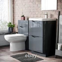Unité de lavabo vanity Merton 500 mm à 2 tiroirs, meuble WC et WC dos au mur Elso gris