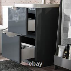 Unité de lavabo vanity Merton 500 mm à 2 tiroirs, meuble WC et WC dos au mur Elso gris
