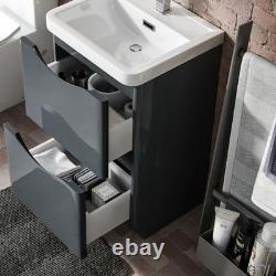 Unité de lavabo vanity Merton 500 mm à 2 tiroirs, meuble WC et WC dos au mur Elso gris