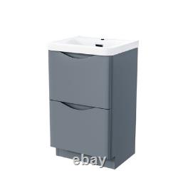 Unité de lavabo vanity Merton 500 mm à 2 tiroirs, meuble WC et WC dos au mur Elso gris