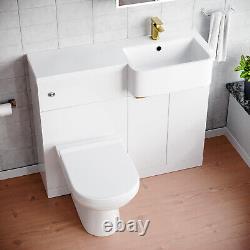 Unité de meuble de toilette Nes Home RH avec poignées en laiton brossé, unité de WC, robinet et toilettes.