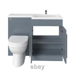 Unité de meuble de toilette en forme de L gris brillant avec lavabo et toilettes BTW à droite