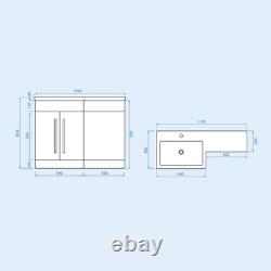 Unité de meuble lavabo Nes Home 1100mm LH en gris mat et toilettes sans bride à poser contre le mur.