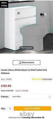 Unité de toilette Foster Gloss White à poser contre le mur uniquement 600 mm (toilette non incluse)