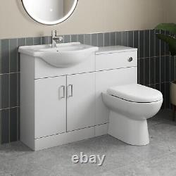 Unité de toilette et de lavabo de 1050mm avec vasque en céramique, meuble de salle de bain blanc combiné