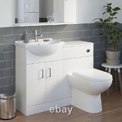 Unité de toilette et de lavabo de 1050mm avec vasque en céramique, meuble de salle de bain blanc combiné