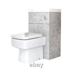 Unité de toilettes WC avec cuvette combinée en béton gris, bouton de chasse chromé, 500 mm x 890 mm