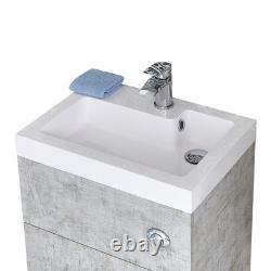 Unité de toilettes WC avec cuvette combinée en béton gris, bouton de chasse chromé, 500 mm x 890 mm