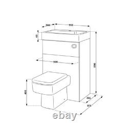 Unité de toilettes WC avec cuvette combinée en béton gris, bouton de chasse chromé, 500 mm x 890 mm