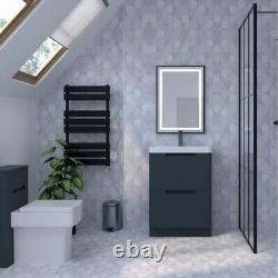 Unité de vanité Monza Shadow Grey de 600 mm avec robinet et déchets et ensemble de toilettes dos au mur