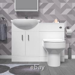 Unité de vanité Nes Home White 1050mm avec unité WC et toilettes dos au mur