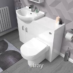 Unité de vanité Nes Home White 1050mm avec unité WC et toilettes dos au mur