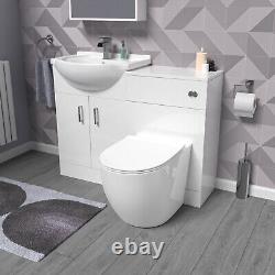 Unité de vanité Nes Home White de 1050 mm avec unité WC et toilettes rondes dos au mur