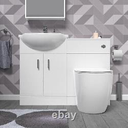 Unité de vanité Nes Home White de 1050 mm avec unité WC et toilettes rondes dos au mur