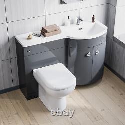 Unité de vanité avec lavabo à main droite Nes Home 1100mm, unité WC, toilettes murales arrière grises.