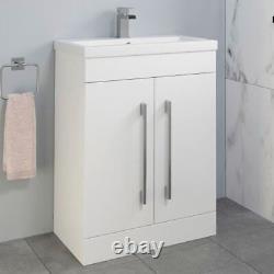Unité de vanité de salle de bain de 600mm avec bassin, réservoir de chasse dissimulé et toilettes carrées WC en blanc brillant