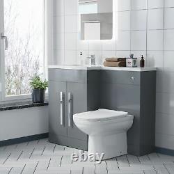 Unité de vanité en forme de L gris clair Debra avec lavabo LH et toilettes BTW WC de 1100 mm