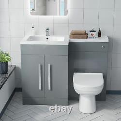 Unité de vanité en forme de L gris clair Debra avec lavabo LH et toilettes BTW WC de 1100 mm