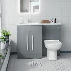 Unité de vanité en forme de L gris clair Debra avec lavabo LH et toilettes BTW WC de 1100 mm