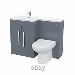 Unité de vanité en forme de L gris clair Debra avec lavabo LH et toilettes BTW WC de 1100 mm