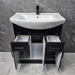 Unité de vanité noire avec poignées noires, toilette à dos fermé de 750 mm, suite de salle de bains