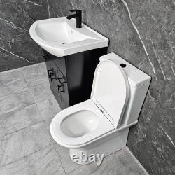 Unité de vanité noire avec poignées noires, toilette à dos fermé de 750 mm, suite de salle de bains