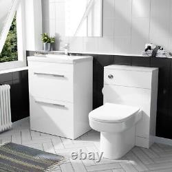 Unité de vanité sur pied de 600mm Nes Home, unité de toilette et toilettes dos au mur blanc