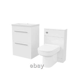 Unité de vanité sur pied de 600mm Nes Home, unité de toilette et toilettes dos au mur blanc