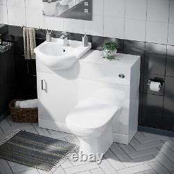 Unité de vasque Ellen 950mm, unité de WC & toilette Elso encastrée au mur blanc