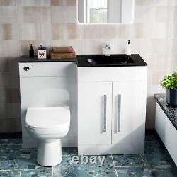 Vasque noire RH 1100mm et meuble de rangement blanc pour toilettes avec toilettes BTW Ason