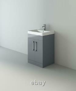 Veebath Lumin Grey Gloss Vanity Sink Unit Retour À La Salle De Bains Murale Meubles 1100mm